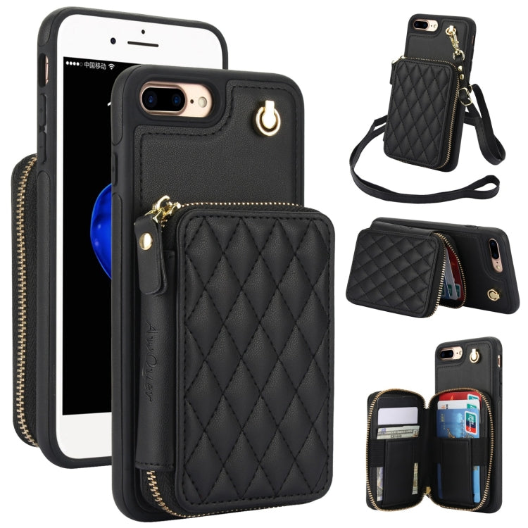 AwQuer Crossbody Zipper Wallet Rhombic Leather Back Phone Case, For iPhone XR, For iPhone XS Max, For iPhone 7 Plus / 8 Plus