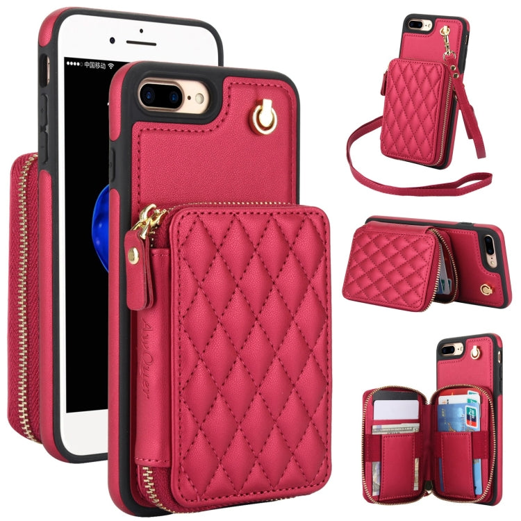 AwQuer Crossbody Zipper Wallet Rhombic Leather Back Phone Case, For iPhone XR, For iPhone XS Max, For iPhone 7 Plus / 8 Plus