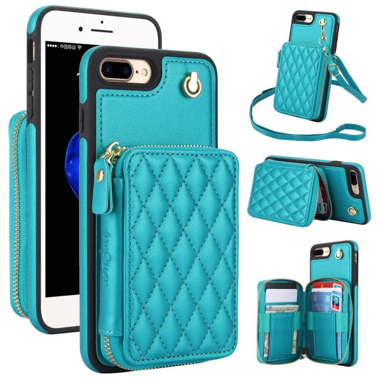 AwQuer Crossbody Zipper Wallet Rhombic Leather Back Phone Case, For iPhone XR, For iPhone XS Max, For iPhone 7 Plus / 8 Plus