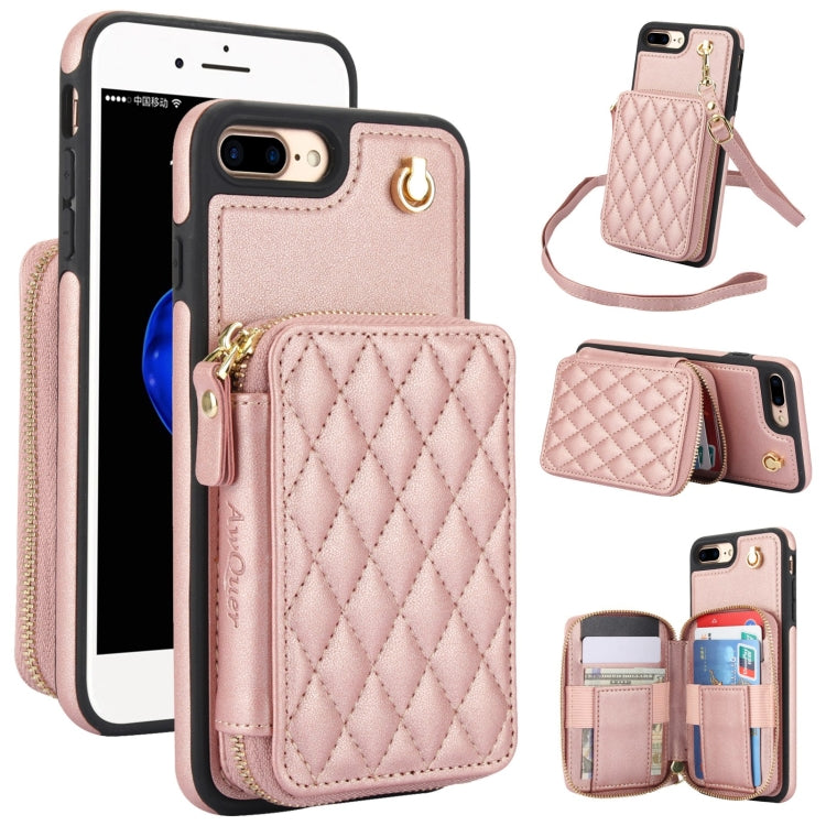 AwQuer Crossbody Zipper Wallet Rhombic Leather Back Phone Case, For iPhone XR, For iPhone XS Max, For iPhone 7 Plus / 8 Plus