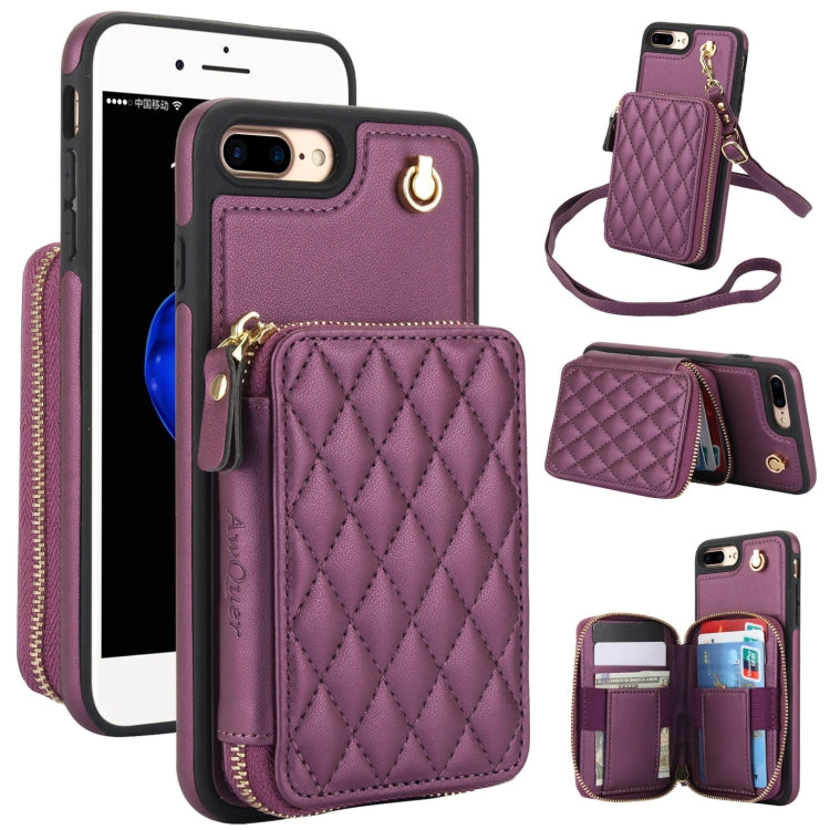 AwQuer Crossbody Zipper Wallet Rhombic Leather Back Phone Case, For iPhone XR, For iPhone XS Max, For iPhone 7 Plus / 8 Plus
