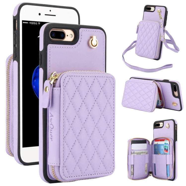 AwQuer Crossbody Zipper Wallet Rhombic Leather Back Phone Case, For iPhone XR, For iPhone XS Max, For iPhone 7 Plus / 8 Plus