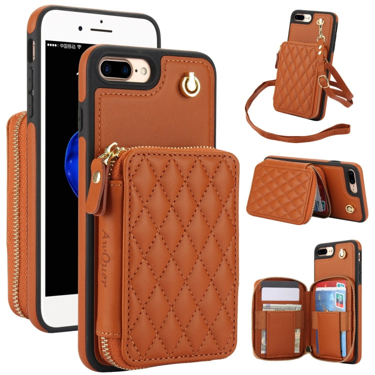 AwQuer Crossbody Zipper Wallet Rhombic Leather Back Phone Case, For iPhone XR, For iPhone XS Max, For iPhone 7 Plus / 8 Plus