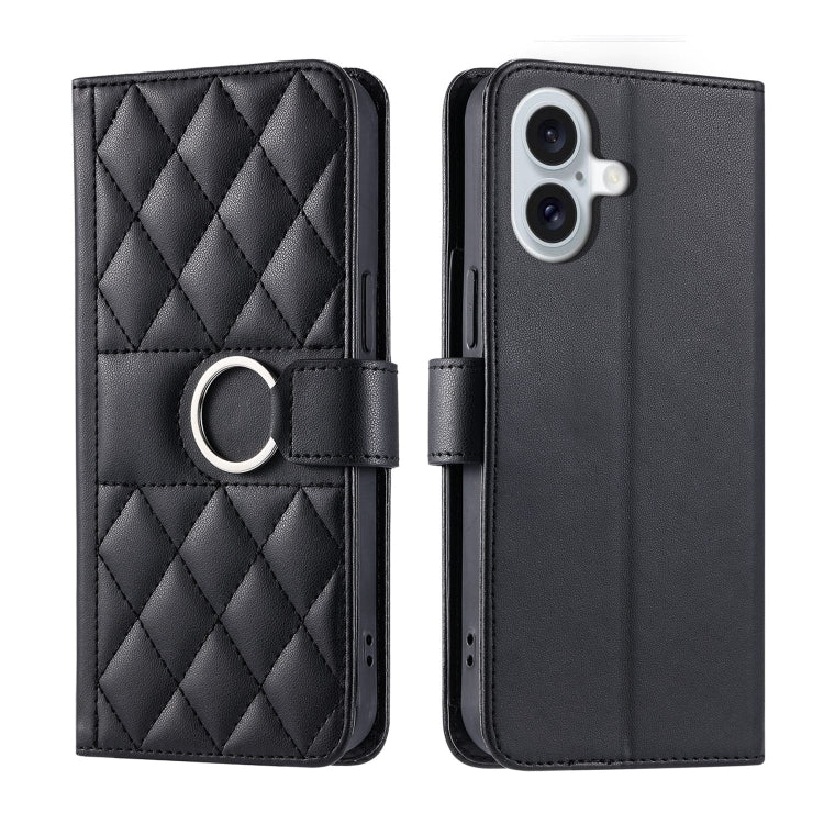Ring Buckle Rhombic Leather Phone Case, For iPhone 16, For iPhone 15 Pro Max, For iPhone 15 Pro, For iPhone 15 Plus