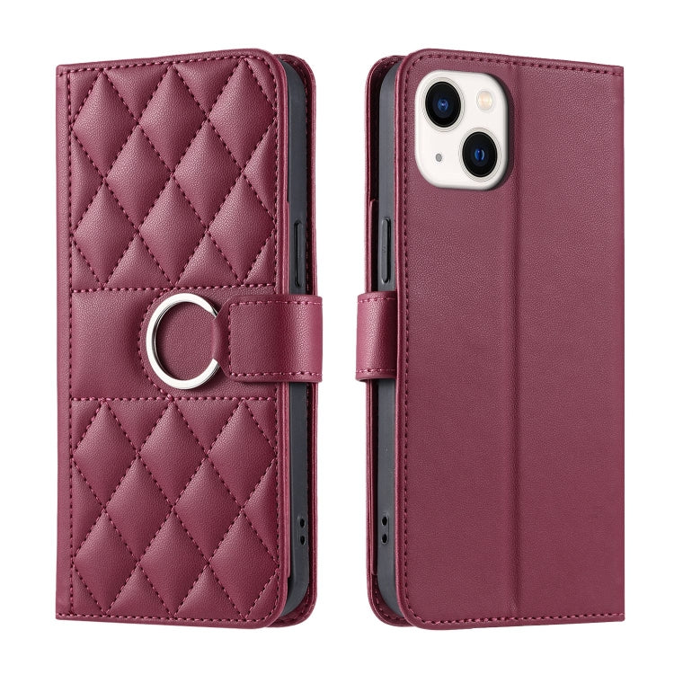 Ring Buckle Rhombic Leather Phone Case, For iPhone 15, For iPhone 14 Plus, For iPhone 14 / 13, For iPhone 14 Pro