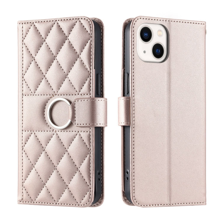 Ring Buckle Rhombic Leather Phone Case, For iPhone 15, For iPhone 14 Plus, For iPhone 14 / 13, For iPhone 14 Pro