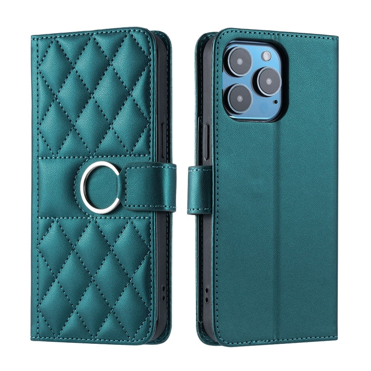 Ring Buckle Rhombic Leather Phone Case, For iPhone 15, For iPhone 14 Plus, For iPhone 14 / 13, For iPhone 14 Pro