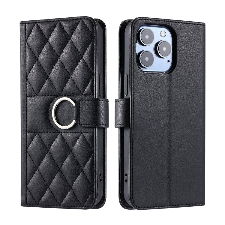 Ring Buckle Rhombic Leather Phone Case, For iPhone 15, For iPhone 14 Plus, For iPhone 14 / 13, For iPhone 14 Pro