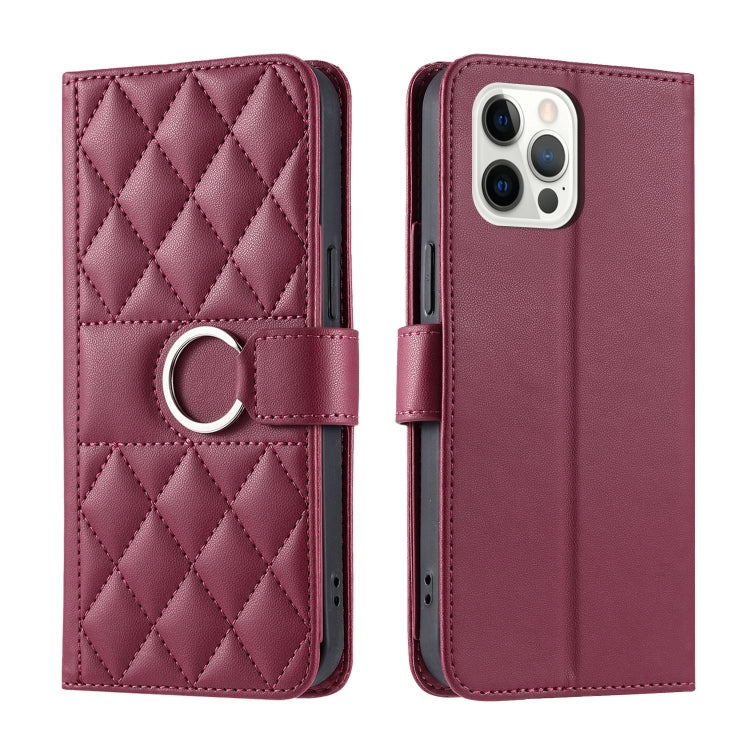 Ring Buckle Rhombic Leather Phone Case, For iPhone 13 mini, For iPhone 12 / 12 Pro, For iPhone 12 Pro Max, For iPhone 12 mini