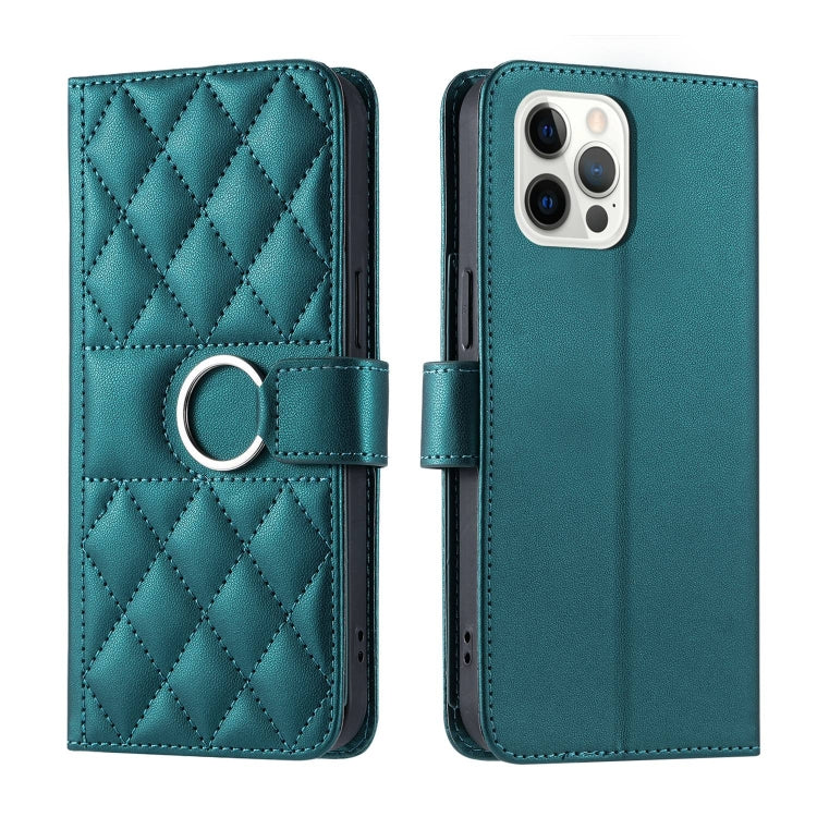 Ring Buckle Rhombic Leather Phone Case, For iPhone 13 mini, For iPhone 12 / 12 Pro, For iPhone 12 Pro Max, For iPhone 12 mini