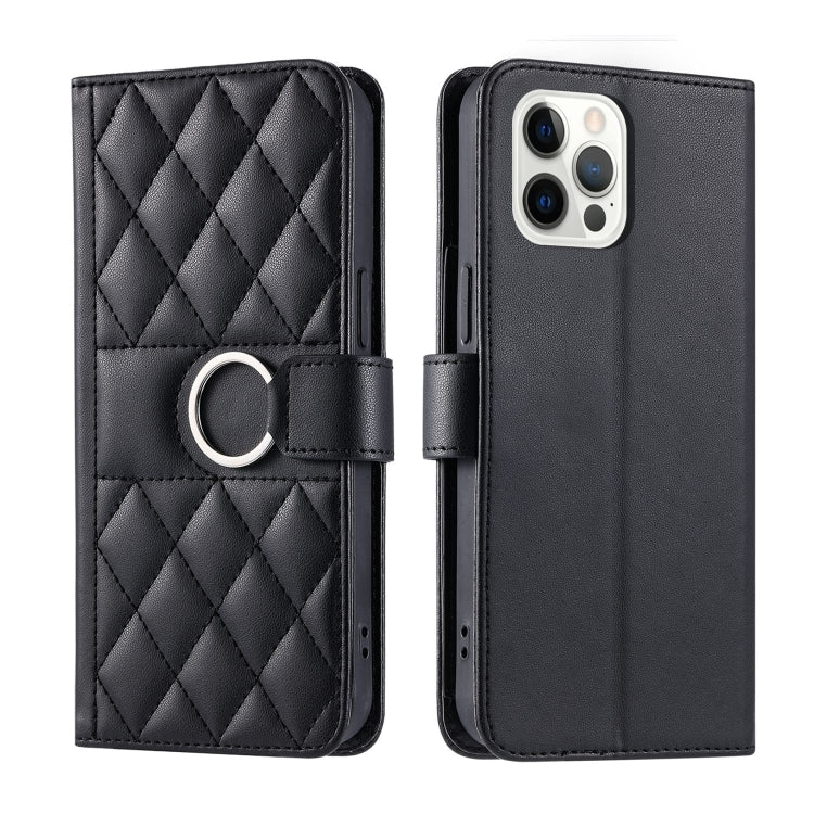 Ring Buckle Rhombic Leather Phone Case, For iPhone 13 mini, For iPhone 12 / 12 Pro, For iPhone 12 Pro Max, For iPhone 12 mini