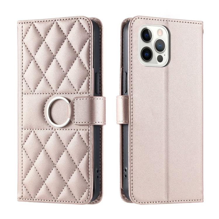 Ring Buckle Rhombic Leather Phone Case, For iPhone 13 mini, For iPhone 12 / 12 Pro, For iPhone 12 Pro Max, For iPhone 12 mini
