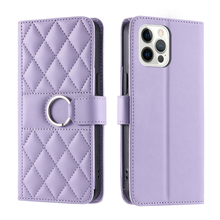 Ring Buckle Rhombic Leather Phone Case, For iPhone 13 mini, For iPhone 12 / 12 Pro, For iPhone 12 Pro Max, For iPhone 12 mini
