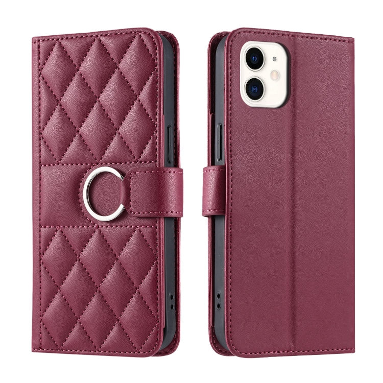 Ring Buckle Rhombic Leather Phone Case, For iPhone 13 mini, For iPhone 12 / 12 Pro, For iPhone 12 Pro Max, For iPhone 12 mini