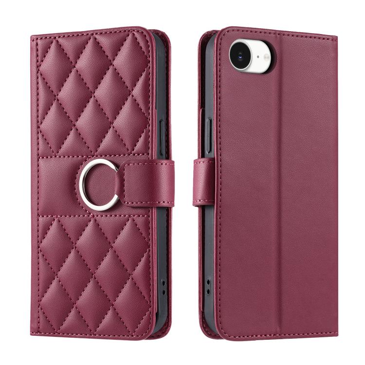 Ring Buckle Rhombic Leather Phone Case, For iPhone 16e, For iPhone 16 Pro Max, For iPhone 16 Pro, For iPhone 16 Plus