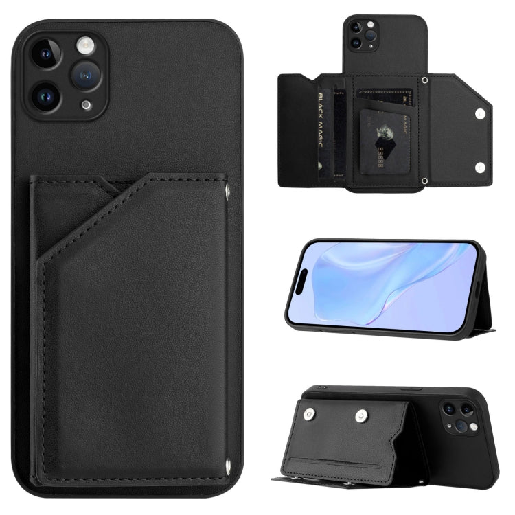 Skin Feel Four Card Slots Phone Case with Wrist Strap, For iPhone 12 mini, For iPhone 11 Pro Max, For iPhone 11, For iPhone 11 Pro