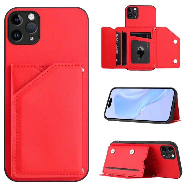 Skin Feel Four Card Slots Phone Case with Wrist Strap, For iPhone 12 mini, For iPhone 11 Pro Max, For iPhone 11, For iPhone 11 Pro