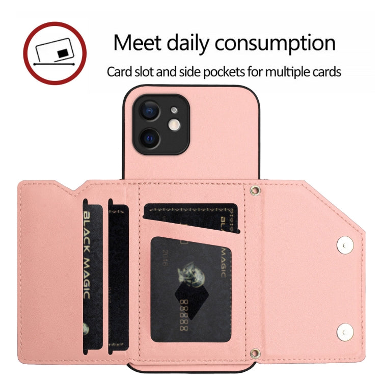 Skin Feel Four Card Slots Phone Case with Wrist Strap, For iPhone 12 mini, For iPhone 11 Pro Max, For iPhone 11, For iPhone 11 Pro