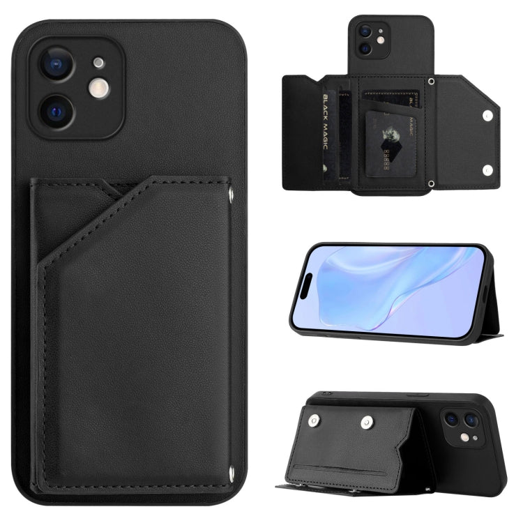 Skin Feel Four Card Slots Phone Case with Wrist Strap, For iPhone 12 mini, For iPhone 11 Pro Max, For iPhone 11, For iPhone 11 Pro