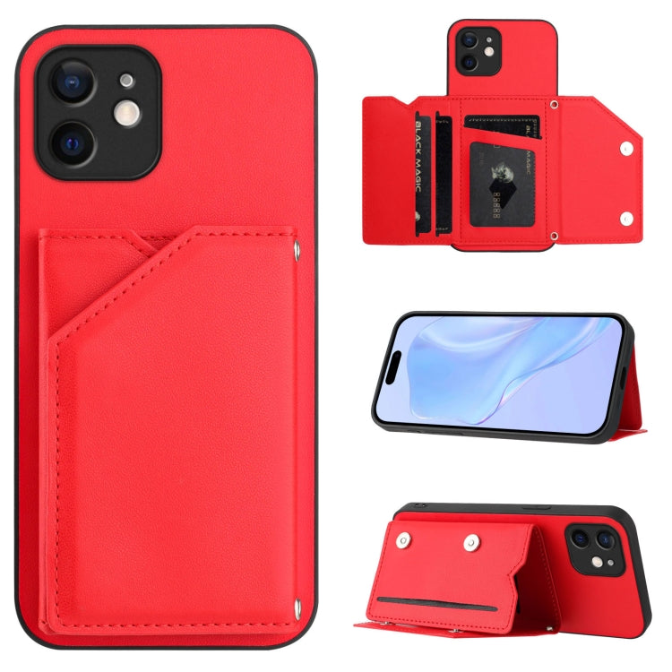 Skin Feel Four Card Slots Phone Case with Wrist Strap, For iPhone 12 mini, For iPhone 11 Pro Max, For iPhone 11, For iPhone 11 Pro