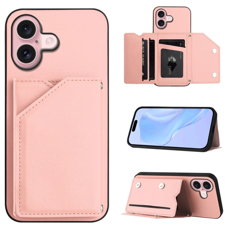 Skin Feel Four Card Slots Phone Case with Wrist Strap, For iPhone 16 Pro Max, For iPhone 16 Pro, For iPhone 16 Plus, For iPhone 16