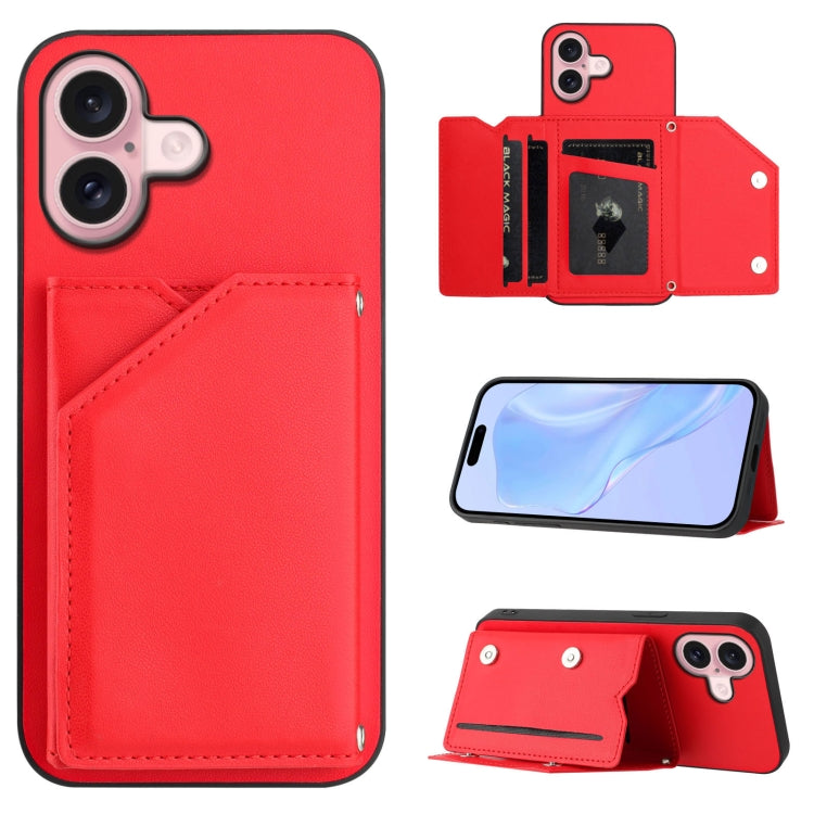 Skin Feel Four Card Slots Phone Case with Wrist Strap, For iPhone 16 Pro Max, For iPhone 16 Pro, For iPhone 16 Plus, For iPhone 16