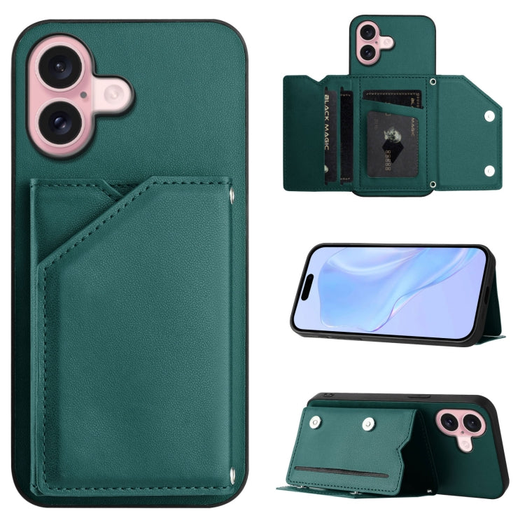 Skin Feel Four Card Slots Phone Case with Wrist Strap, For iPhone 16 Pro Max, For iPhone 16 Pro, For iPhone 16 Plus, For iPhone 16