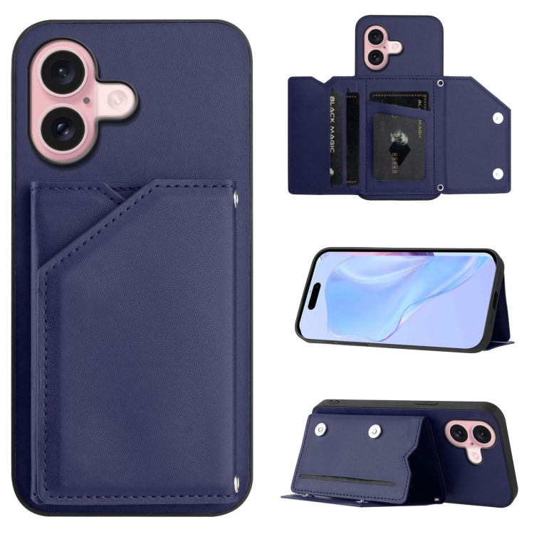 Skin Feel Four Card Slots Phone Case with Wrist Strap, For iPhone 16 Pro Max, For iPhone 16 Pro, For iPhone 16 Plus, For iPhone 16