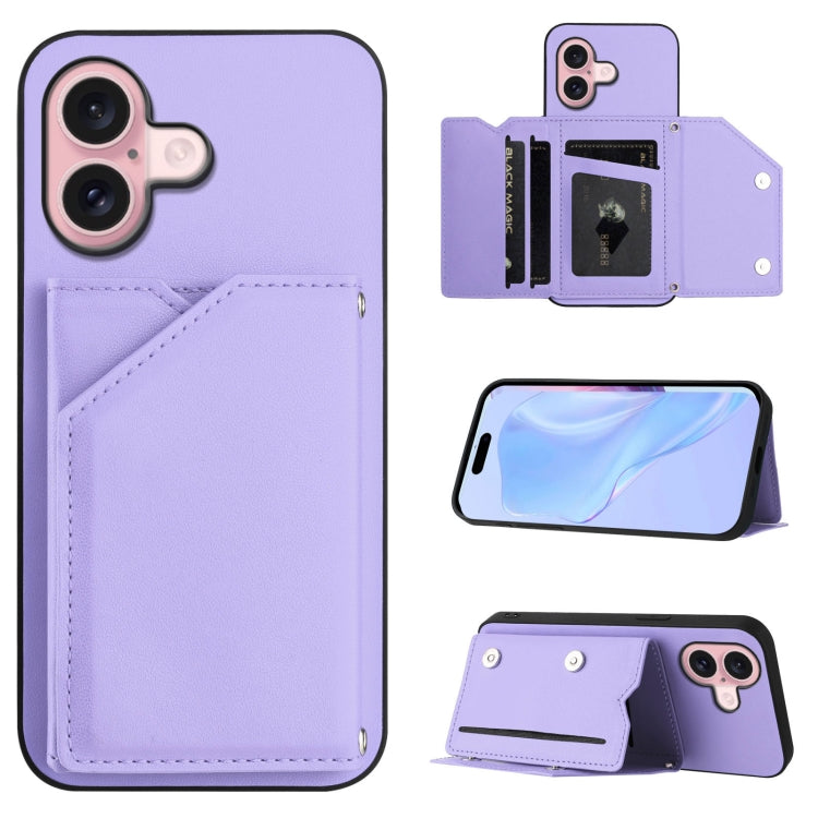 Skin Feel Four Card Slots Phone Case with Wrist Strap, For iPhone 16 Pro Max, For iPhone 16 Pro, For iPhone 16 Plus, For iPhone 16
