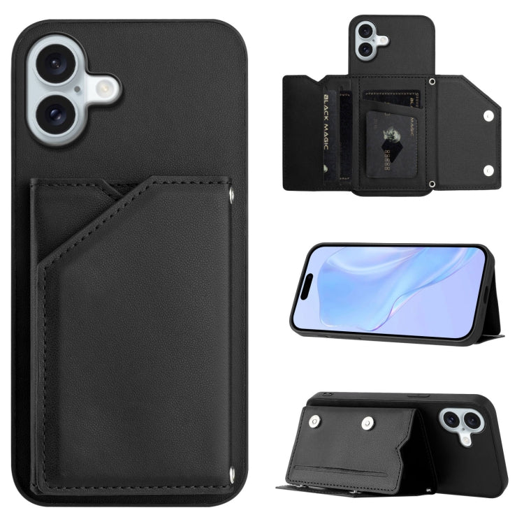Skin Feel Four Card Slots Phone Case with Wrist Strap, For iPhone 16 Pro Max, For iPhone 16 Pro, For iPhone 16 Plus, For iPhone 16
