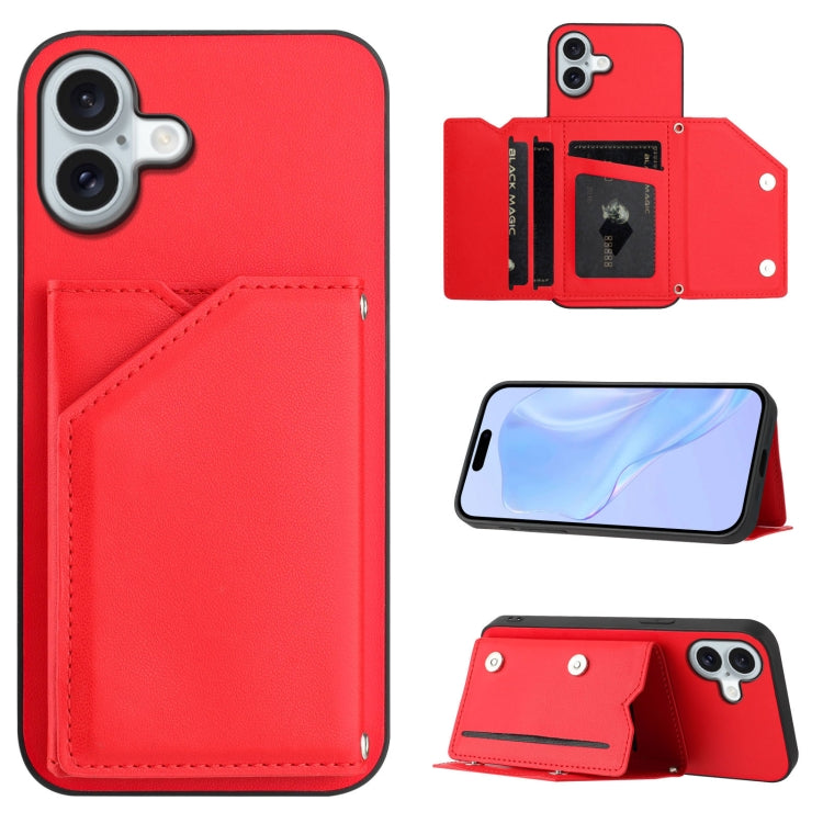 Skin Feel Four Card Slots Phone Case with Wrist Strap, For iPhone 16 Pro Max, For iPhone 16 Pro, For iPhone 16 Plus, For iPhone 16