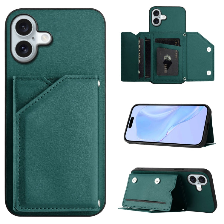 Skin Feel Four Card Slots Phone Case with Wrist Strap, For iPhone 16 Pro Max, For iPhone 16 Pro, For iPhone 16 Plus, For iPhone 16