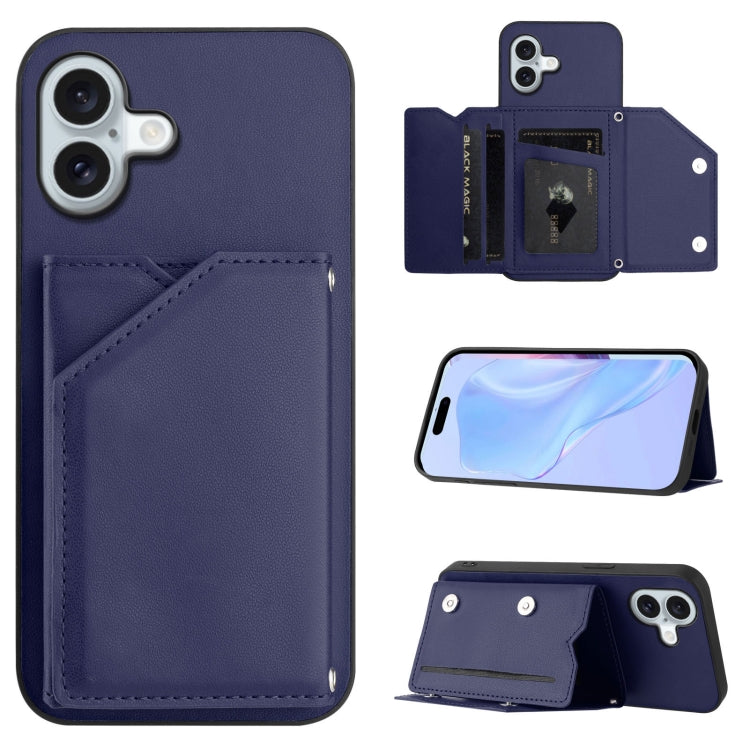 Skin Feel Four Card Slots Phone Case with Wrist Strap, For iPhone 16 Pro Max, For iPhone 16 Pro, For iPhone 16 Plus, For iPhone 16