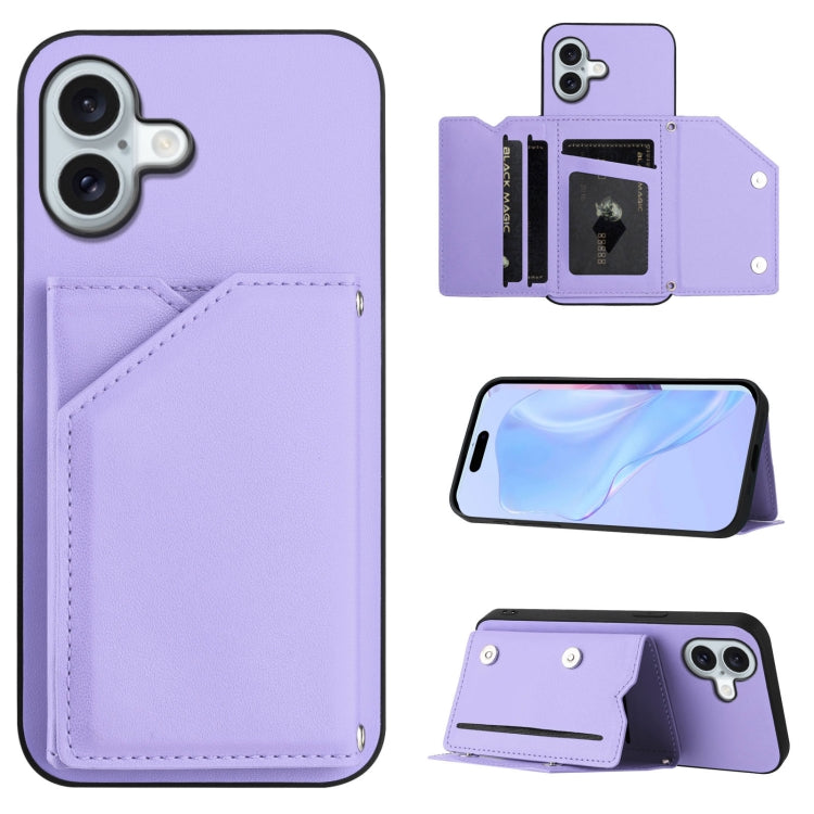 Skin Feel Four Card Slots Phone Case with Wrist Strap, For iPhone 16 Pro Max, For iPhone 16 Pro, For iPhone 16 Plus, For iPhone 16