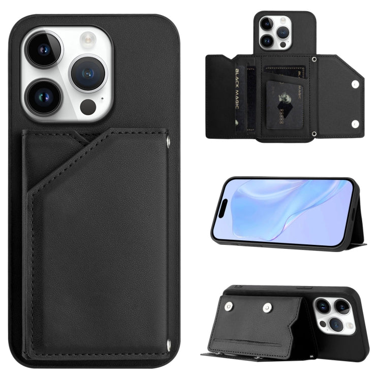 Skin Feel Four Card Slots Phone Case with Wrist Strap, For iPhone 16 Pro Max, For iPhone 16 Pro, For iPhone 16 Plus, For iPhone 16