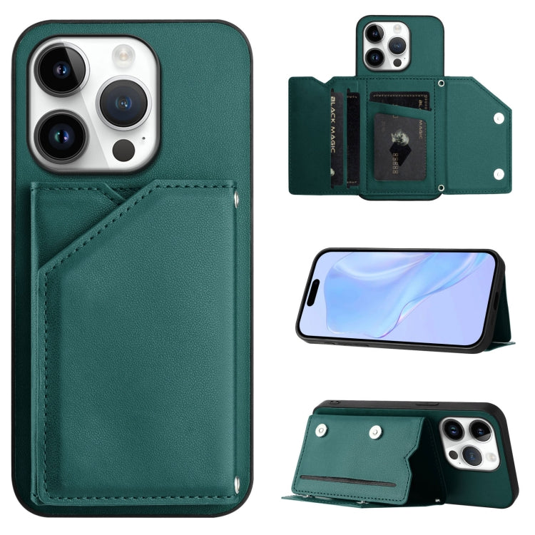 Skin Feel Four Card Slots Phone Case with Wrist Strap, For iPhone 16 Pro Max, For iPhone 16 Pro, For iPhone 16 Plus, For iPhone 16