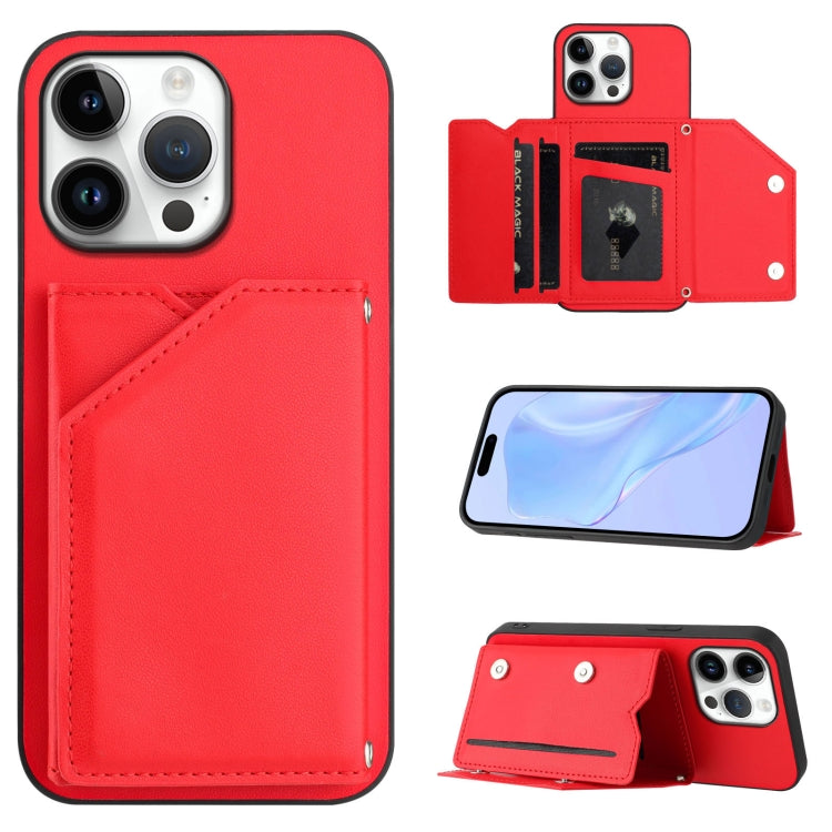 Skin Feel Four Card Slots Phone Case with Wrist Strap, For iPhone 16 Pro Max, For iPhone 16 Pro, For iPhone 16 Plus, For iPhone 16