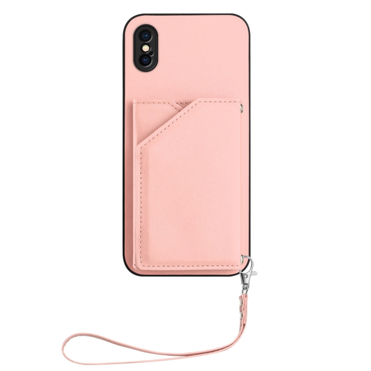 Skin Feel Four Card Slots Phone Case with Wrist Strap, For iPhone X / XS, For iPhone XR, For iPhone XS Max, For iPhone 7 Plus / 8 Plus