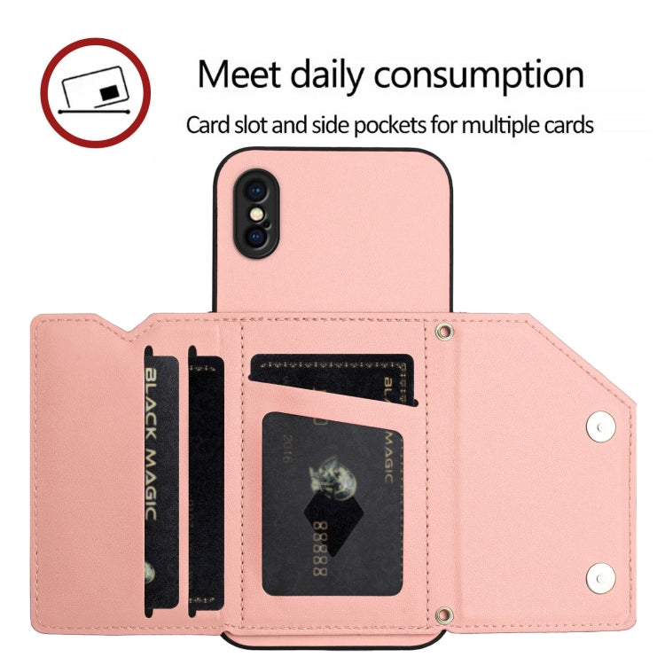 Skin Feel Four Card Slots Phone Case with Wrist Strap, For iPhone X / XS, For iPhone XR, For iPhone XS Max, For iPhone 7 Plus / 8 Plus