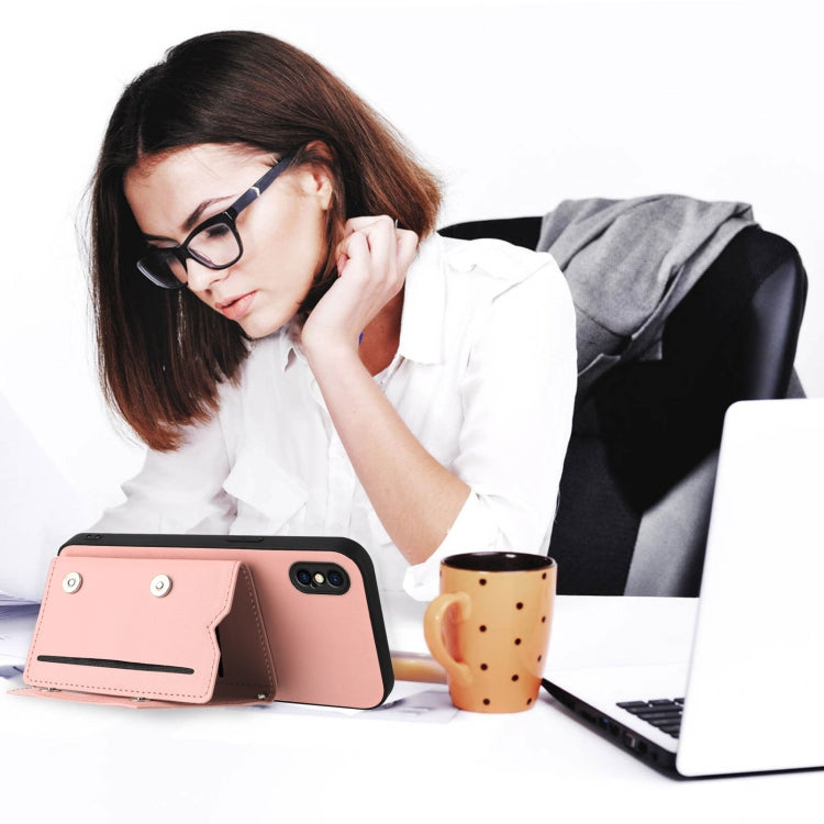 Skin Feel Four Card Slots Phone Case with Wrist Strap, For iPhone X / XS, For iPhone XR, For iPhone XS Max, For iPhone 7 Plus / 8 Plus
