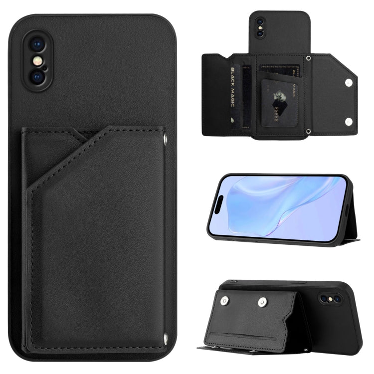 Skin Feel Four Card Slots Phone Case with Wrist Strap, For iPhone X / XS, For iPhone XR, For iPhone XS Max, For iPhone 7 Plus / 8 Plus