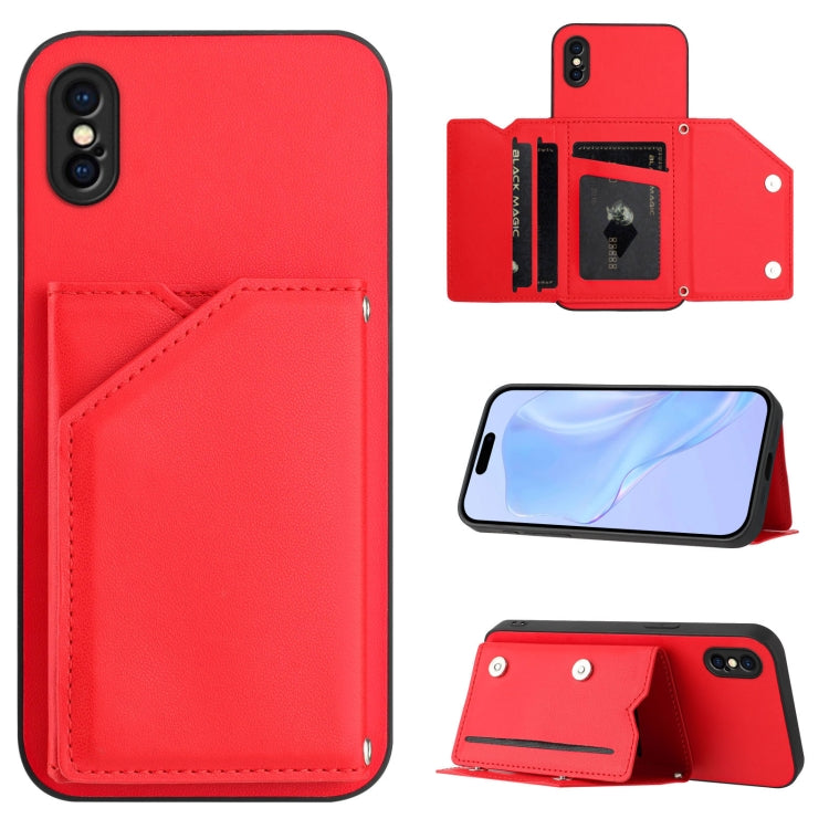 Skin Feel Four Card Slots Phone Case with Wrist Strap, For iPhone X / XS, For iPhone XR, For iPhone XS Max, For iPhone 7 Plus / 8 Plus