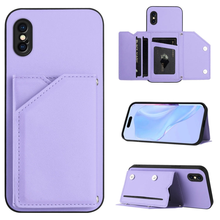 Skin Feel Four Card Slots Phone Case with Wrist Strap, For iPhone X / XS, For iPhone XR, For iPhone XS Max, For iPhone 7 Plus / 8 Plus