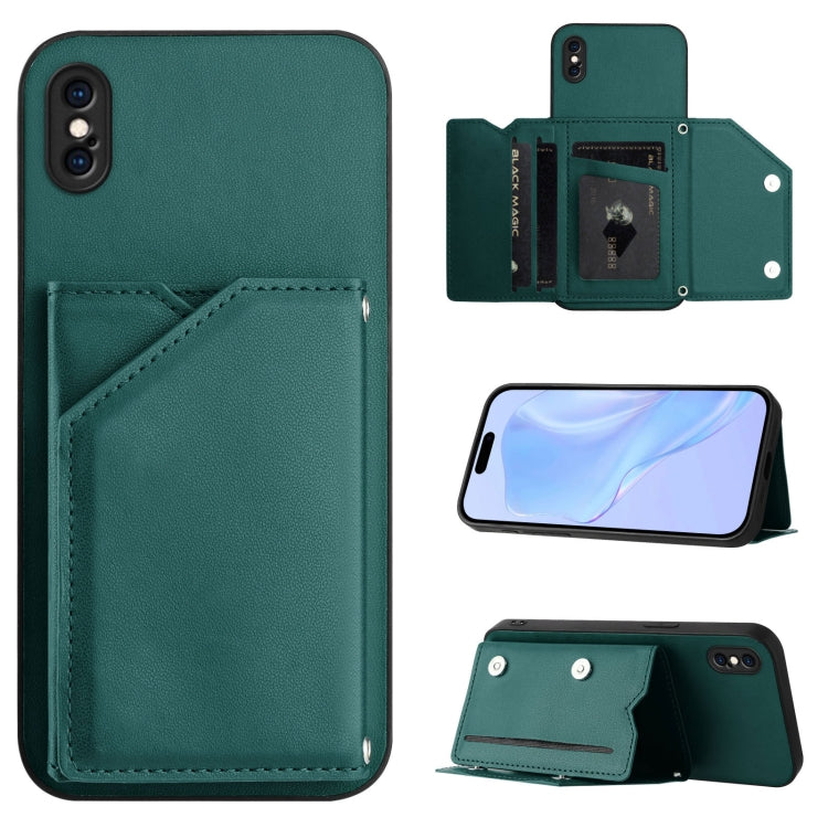 Skin Feel Four Card Slots Phone Case with Wrist Strap, For iPhone X / XS, For iPhone XR, For iPhone XS Max, For iPhone 7 Plus / 8 Plus