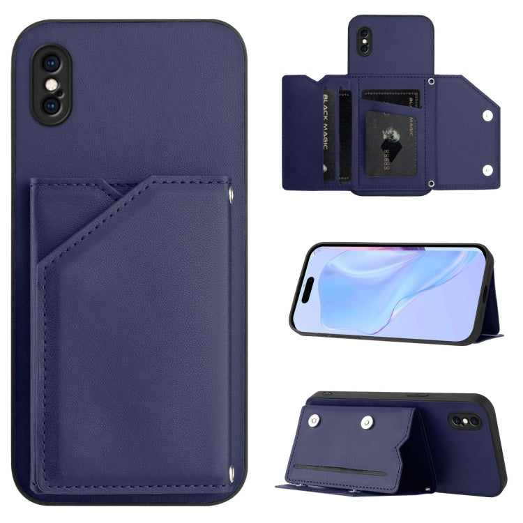 Skin Feel Four Card Slots Phone Case with Wrist Strap, For iPhone X / XS, For iPhone XR, For iPhone XS Max, For iPhone 7 Plus / 8 Plus