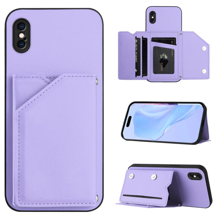 Skin Feel Four Card Slots Phone Case with Wrist Strap, For iPhone X / XS, For iPhone XR, For iPhone XS Max, For iPhone 7 Plus / 8 Plus