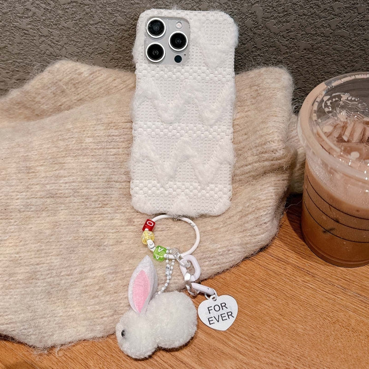 W-texture Plush PU Hybrid PC Phone Case with Doll Keychain, For iPhone 13 Pro Max, For iPhone 13 Pro, For iPhone 13