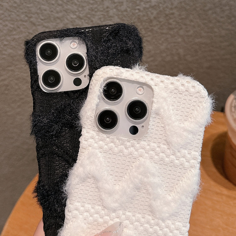 W-texture Plush PU Hybrid PC Phone Case with Doll Keychain, For iPhone 13 Pro Max, For iPhone 13 Pro, For iPhone 13