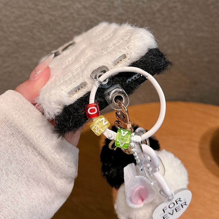 W-texture Plush PU Hybrid PC Phone Case with Doll Keychain, For iPhone 13 Pro Max, For iPhone 13 Pro, For iPhone 13
