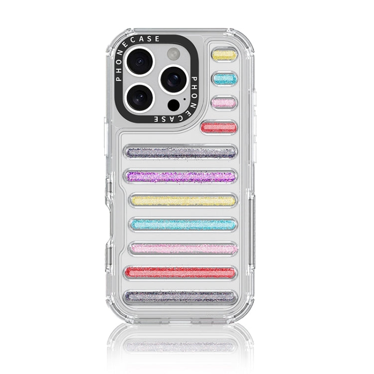 Capsule Glitter TPU Hybrid PC Airbag Phone Case, For iPhone 16 Pro Max, For iPhone 16 Pro, For iPhone 16 Plus, For iPhone 16